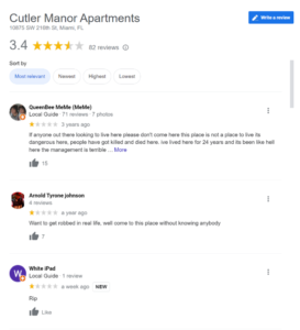 Cutler Manor Apartments google reviews
